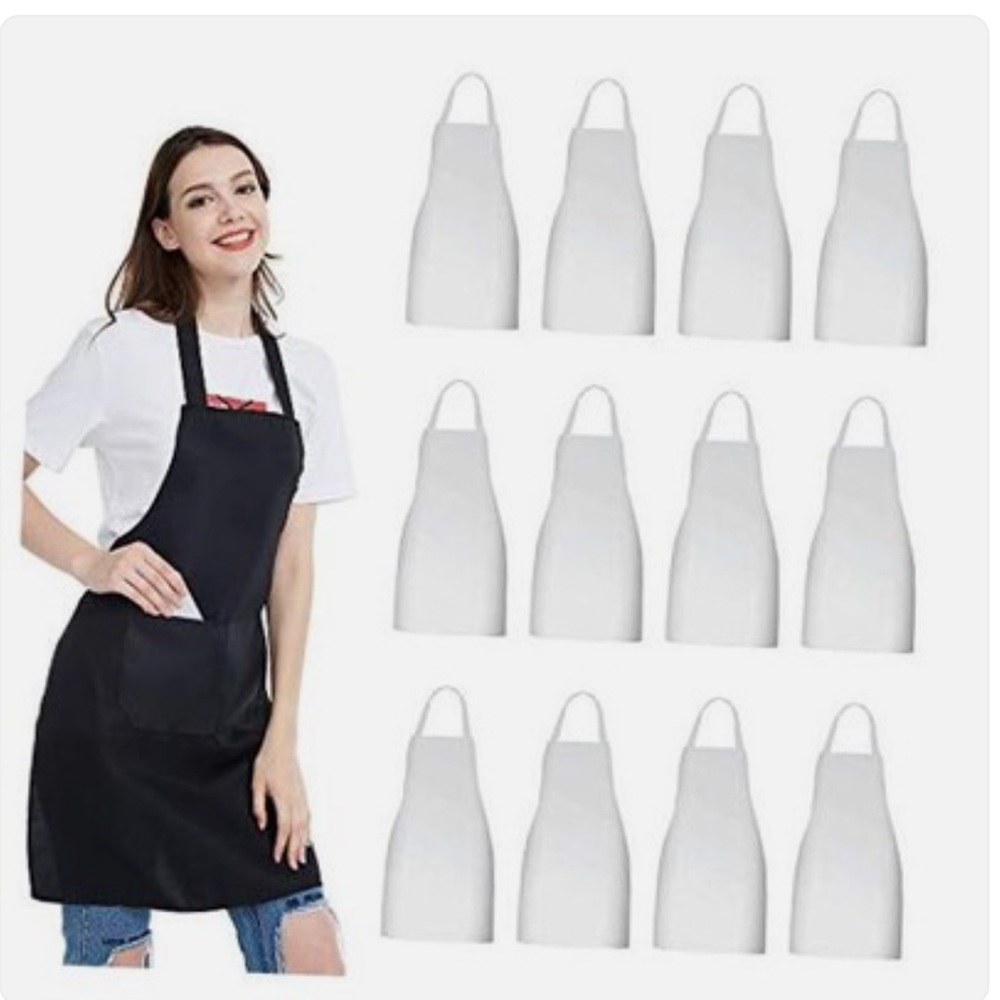 NOBONDO NWT White Bib Aprons 12-Pack Set of 12 Pocket Unisex